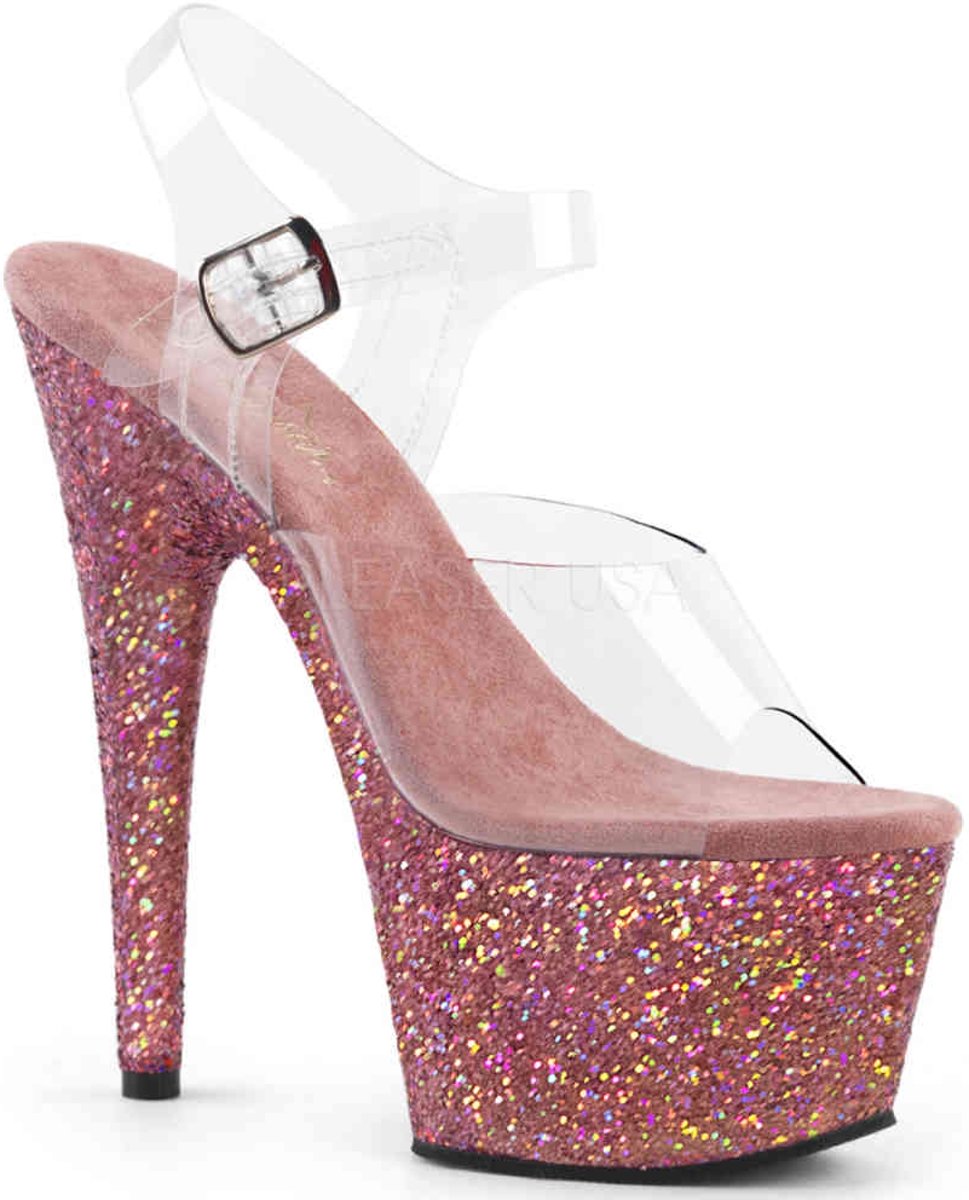 EU 35 = US 5 | ADORE-708LG | 7 Heel, 2 3/4 PF Ankle Strap Sandal W/ Glitter Bottom